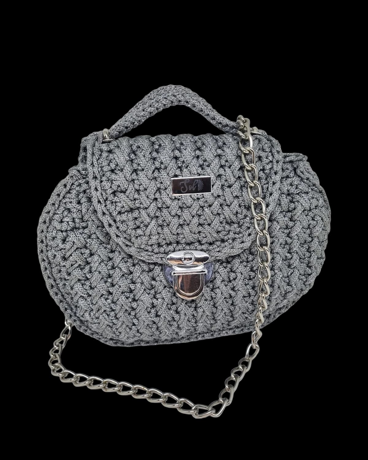 Bolsa Jaipur em fio náutico prata com corrente prateada, foto de catálogo em fundo neutro